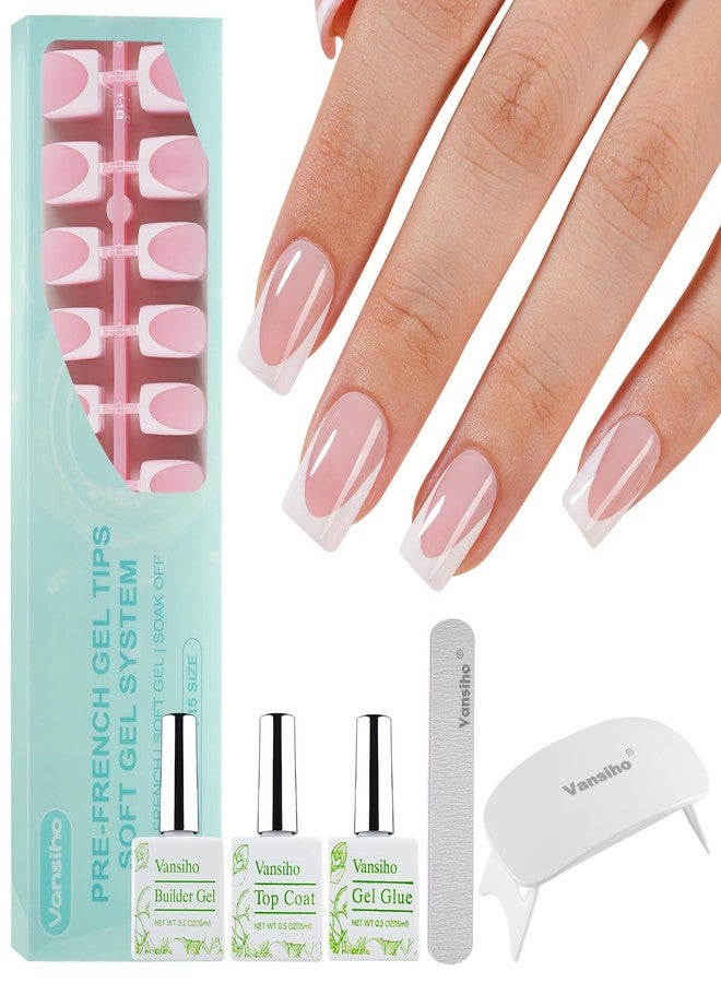 Vansiho Pink Deep French Gel Nails Kit - Short Square French Tip Press on Nails Kit, Nail Gel and Nail Lamp for Gift and Nail Art DIY - Image 1
